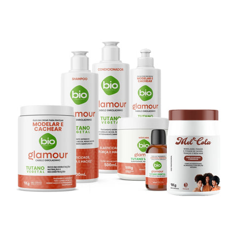 Kit Linha Completa Glamour Tutano Vegetal + Mel Cola Trihair 1kg - 7 Produtos