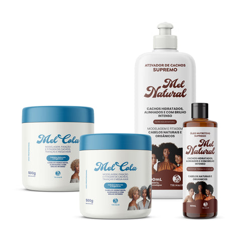 Kit Mel Cola Cabelos Claros Trihair com Ativador e Óleo Mel Natural