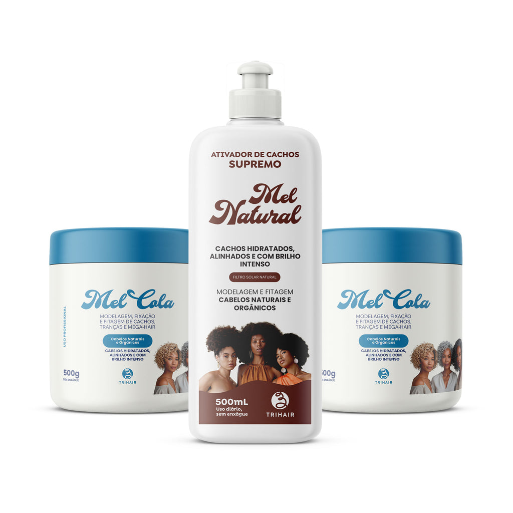 Kit 2 Mel Cola Cabelos Claros 500g e Ativador Mel Natural Trihair
