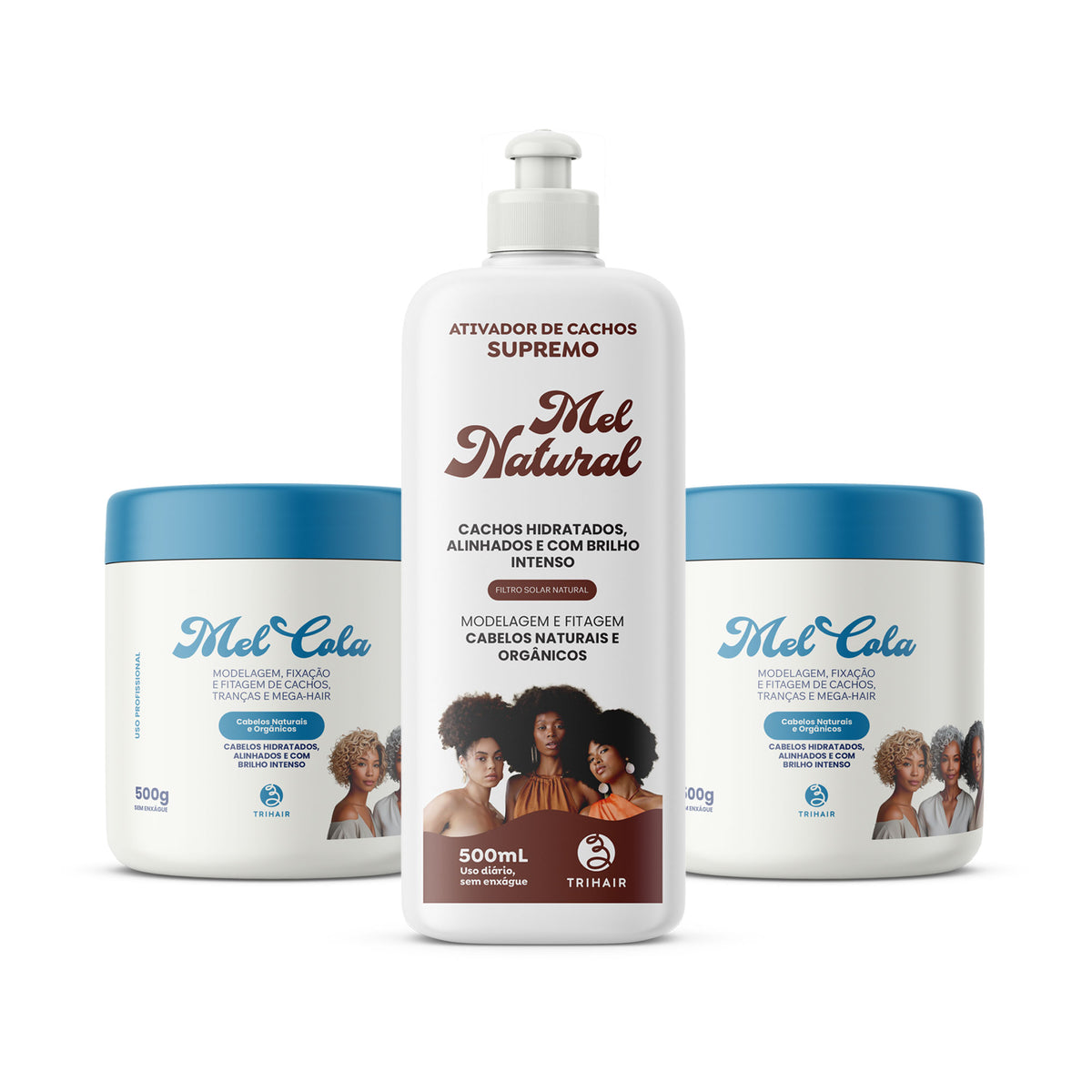 Kit 2 Mel Cola Cabelos Claros 500g e Ativador Mel Natural Trihair