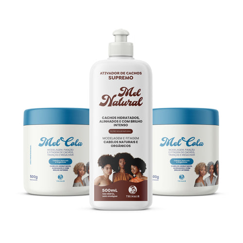 Kit 2 Mel Cola Cabelos Claros 500g e Ativador Mel Natural Trihair