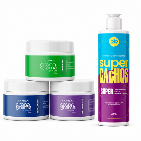 Kit Cronograma + Estilo — Cronograma Capilar 250g (3 Máscaras) + Gel Modelador Super Cachos 500ml