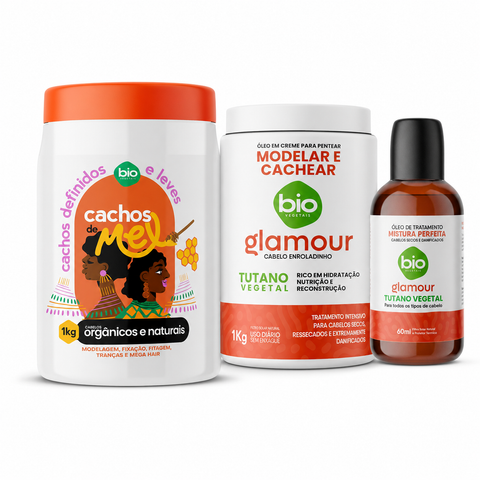 Kit Mel e Tutano — Cachos de Mel 1kg + Óleo em Creme Tutano 1kg + Óleo de Tratamento 60ml