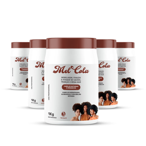 Combo com 10 potes de Mel Cola Trihair 1kg — gel modelador profissional para salões e trancistas