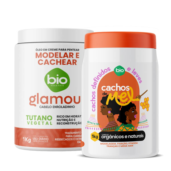 Kit Cachos de Mel 1kg com Óleo em Creme Modelar e Cachear Tutano Vegetal 1kg Bio Vegetais