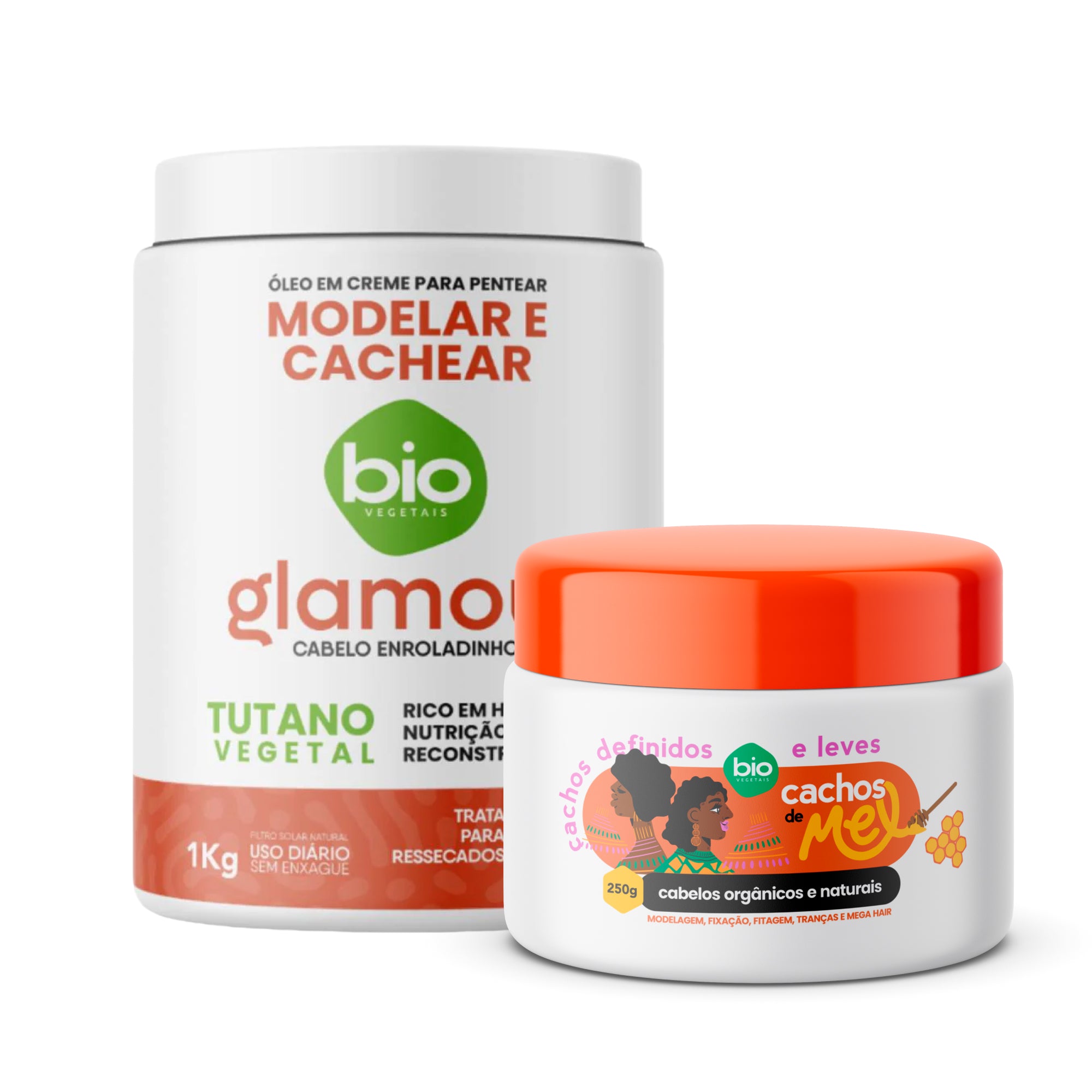 Kit Cachos de Mel 250g com Óleo em Creme Modelar e Cachear Tutano Vegetal 1kg Bio Vegetais