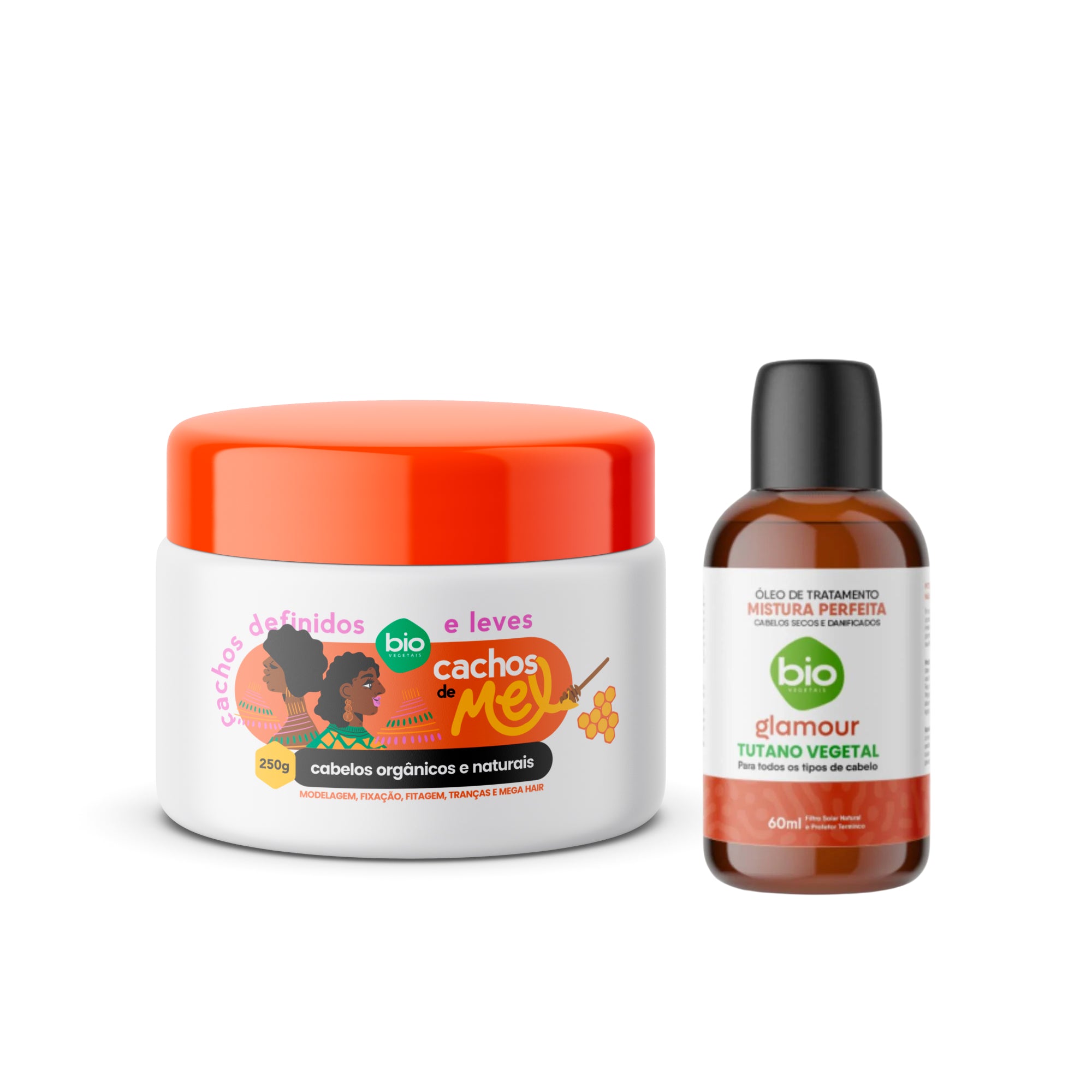 Kit Cachos de Mel 250g com Óleo de Tratamento Mistura Perfeita Tutano Vegetal 60ml Bio Vegetais