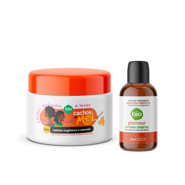 Kit Cachos de Mel 250g com Óleo de Tratamento Mistura Perfeita Tutano Vegetal 60ml Bio Vegetais