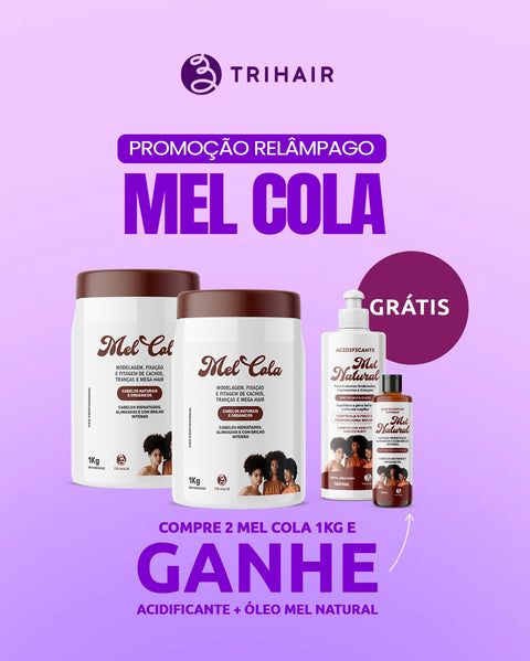 Kit 2 Mel Cola Trihair 1kg com Acidificante e Óleo Mel Natural
